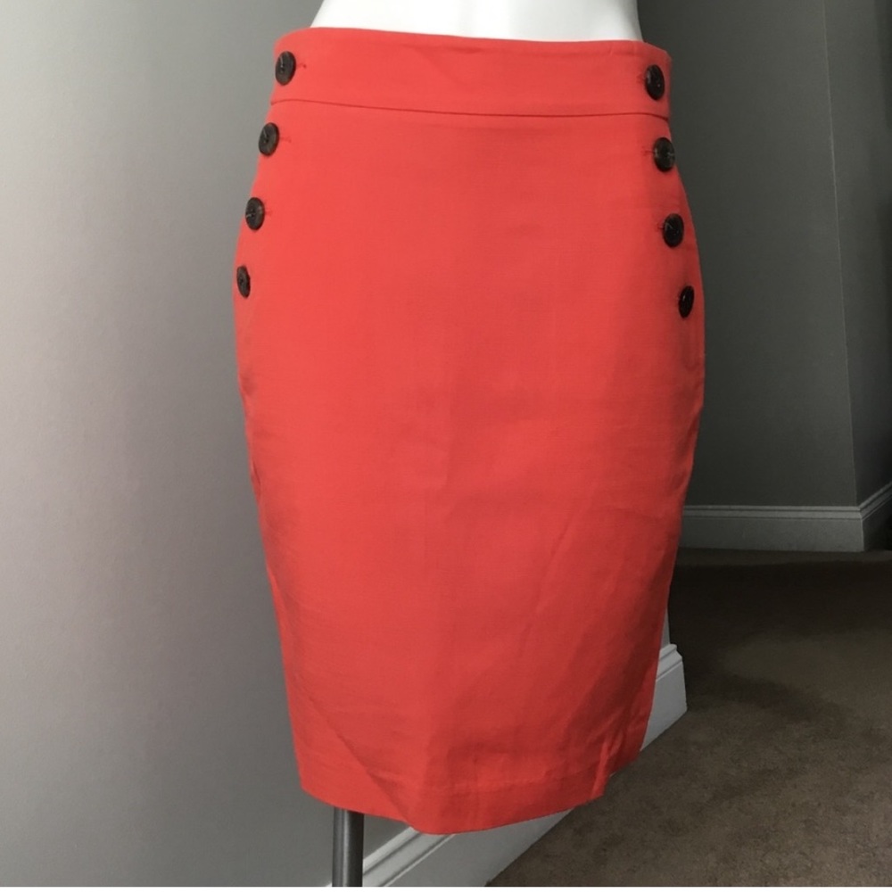 Loft coral peach linen skirt w pockets and buttons 8